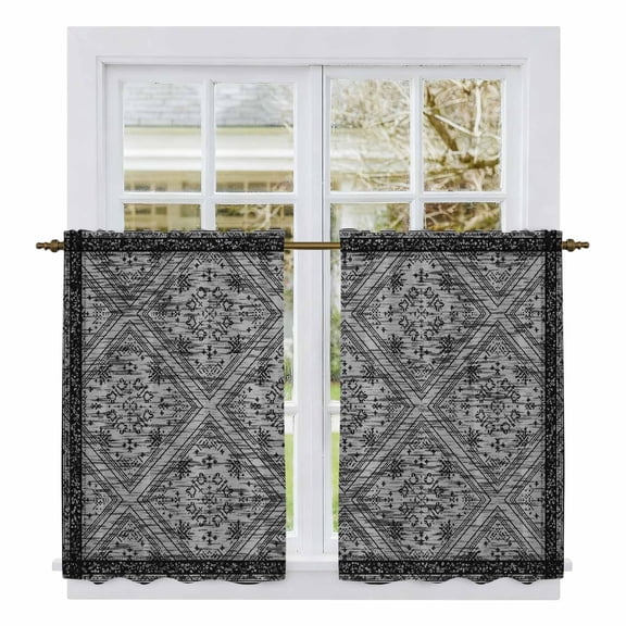 Black Flowers Tier Curtains 54 Inch Length, Spring Floral Farmhouse Retro Art Cafe Short Curtains for Bathroom Over Sink, Small Kitchen Curtain Light Filtering Tiered Drapes 2 Panels 27.5"Wx54"L