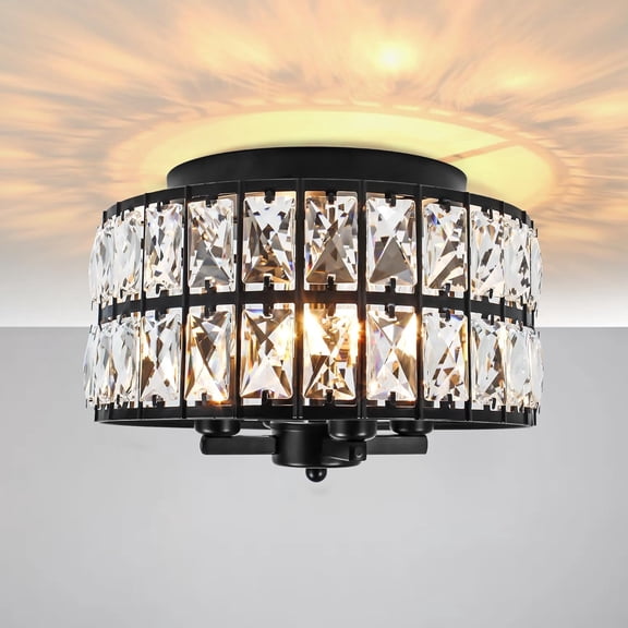 Black  Flush Mount Ceiling Light, 4 Lights Black Dining Room Light Fixtures with E12 Base, Modern Close to Ceiling Light Fixture for Bathroom, Hallway, Kitchen, , Entryway