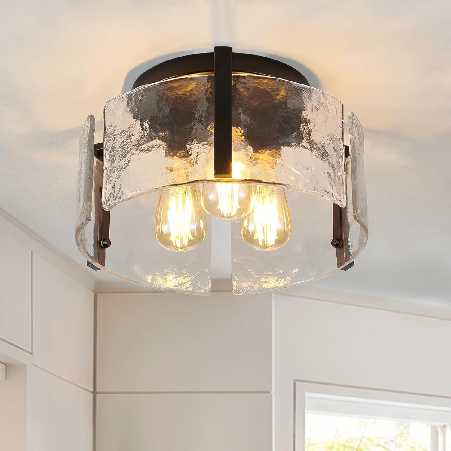 Black Flush Mount Ceiling Light Fixture, 3-Light Modern Ceiling Light,Hallway Light Fixtures Ceiling Mount, Kitchen Lighting Fixtures Ceiling Lights for Bedroom Entryway Bathroom Hallway Laundry Room
