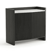 Domvaranique Black Fluted Sideboard Cabinet with Marble Top, 2 Shelves, Push-Open Storage