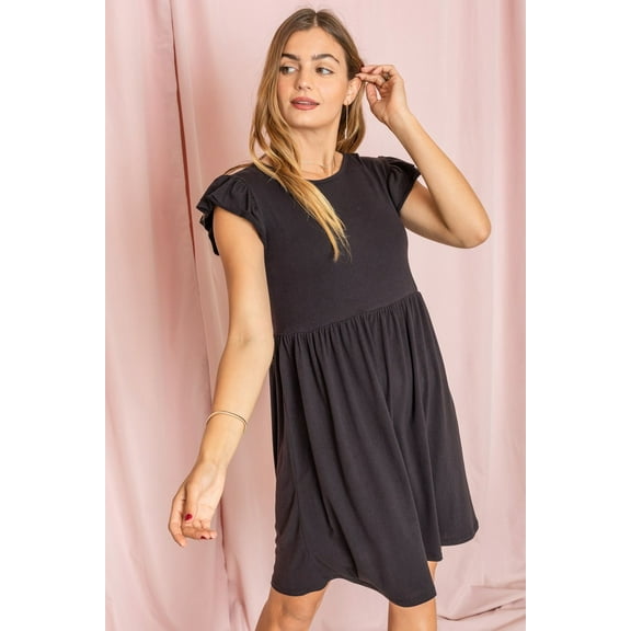 Black Flutter Sleeve Midi Dress_Plus