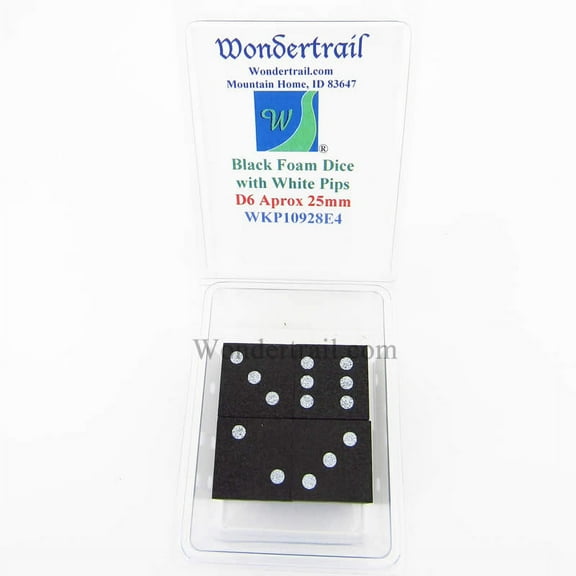 Black Foam Dice with White Pips D6 25mm (1in) Pack of 4 Wondertrail