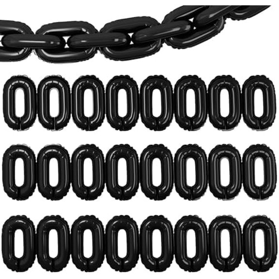 Black Foil Chain Balloons, 24PCS Giant Chain Balloon Garland for 80s 90s Hip Hop Party Decorations, Jumbo Chain Link Balloons for Retro Theme Birthdays Graduations Weddings Arch Supplies (16inch)