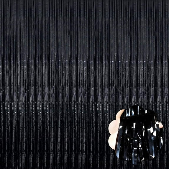 Black Foil Fringe Curtain, Metallic Photo Booth Backdrop Tinsel Door Curtains for Wedding Birthday Bridal Shower Baby Shower Bachelorette Christmas Party Decorations(1 Pack, 3.3ft x 6.6ft)