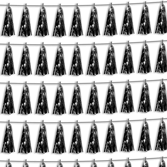 Black Foil Fringe Metallic Tassel Streamers Banner Garland for Parade Floats, Bachelorette, Wedding, Birthday, Graduation, Christmas, Party Decorations
