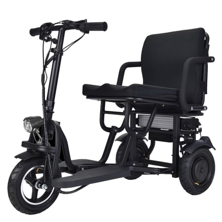 Black Foldable 3 Wheel Mobility Scooter w Lithium Battery for 300lb, 700W, 20Miles