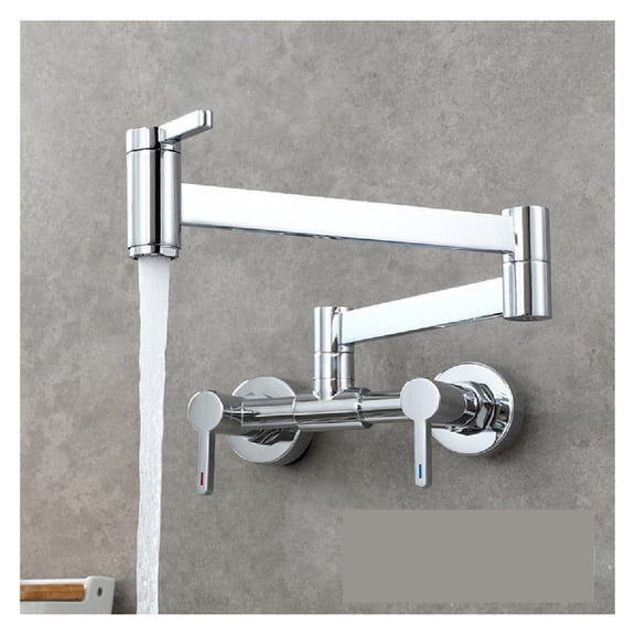 Black Foldable Kitchen Faucet Three Handles Sink Tap Rotate Folding Spout Brass Wall Mounted Hot Cold Mixer Wash Basin Taps ,360° Swivel Spout