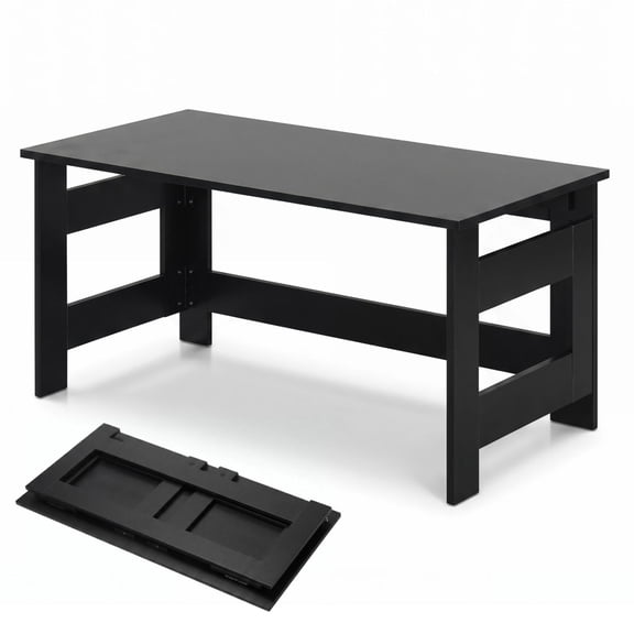 Black Foldable Low Floor Table with Collapsible Metal Legs, Cross Support Portable Multipurpose Low Desk with Anti-Slip Foot Pads for Dining, Reading, Gaming & Living Room