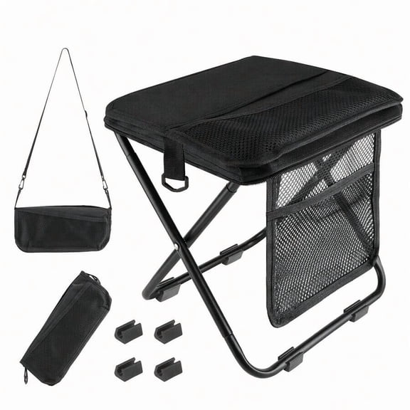 Black Foldable Portable Stool For Outdoor, Travel, Camping, Subway Or Bus Use