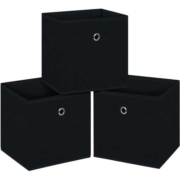 Black Foldable Storage Cubes Bins ,11 Inch Cloth Storage Cube Fabric Storage Box Cubes Organizer Baskets with Handles for Home Organizer Set of 3 (Black)