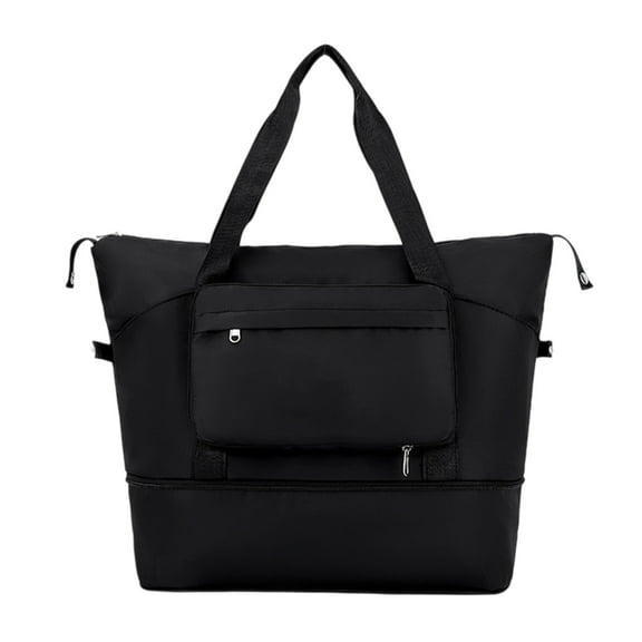 Black Foldable Travel Bag For Hand Luggage With Wet Dry Separation Expandable 20-35L Weekend Trip Beach Sports Bag Lightweight Carry On Bag For Travel