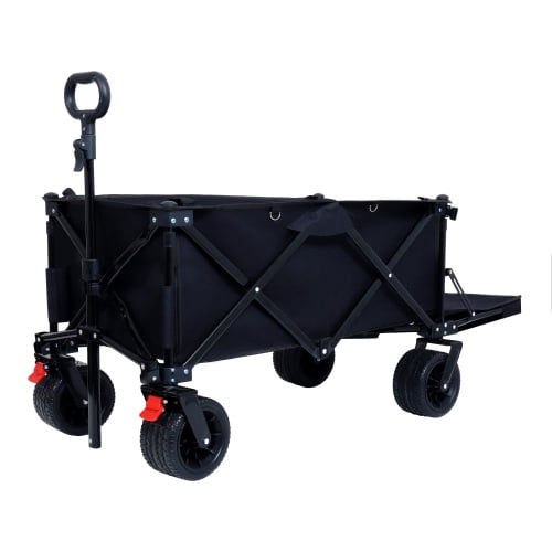 Black Foldable Wagon with Extended Tailgate, 400LBS Heavy Duty All-Terrain Cart, Large Beach Wheels, Expandable Cargo Wagon for Outdoor Picnic Gardening