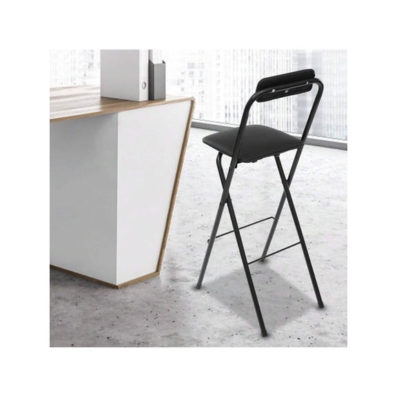 Black Folding Bar Stool With Backrest, 27.56in Tall Portable Stool For Kitchen, Cafe, Office Or Desk Use
