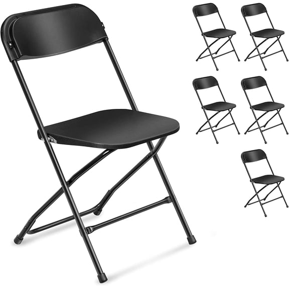 Black Folding Chair,Foldable Metal Frame with Solid Plastic Seat, Portable for Event Party Outside Dining Game,6 Pack