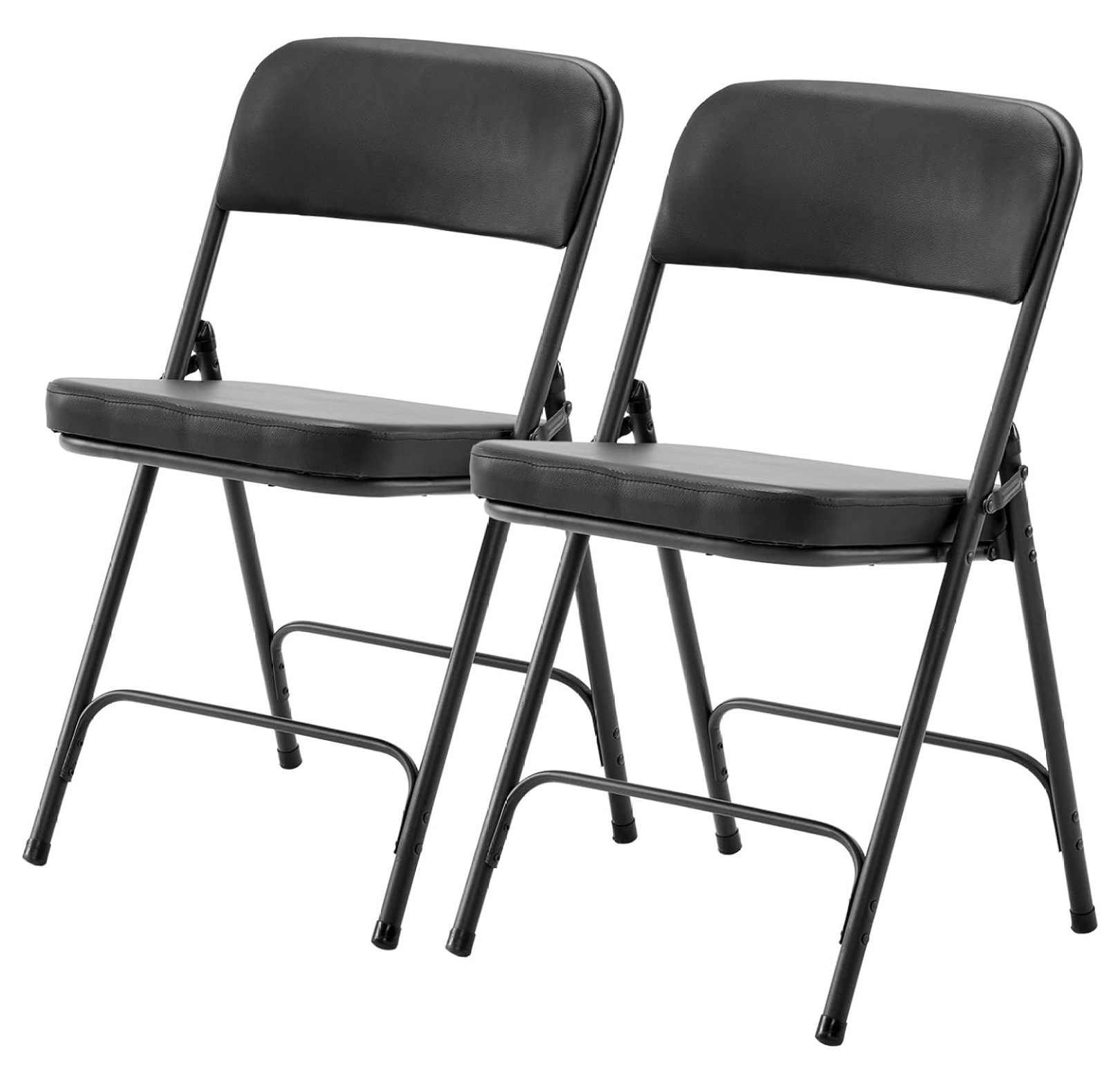 Black Folding Chairs 2 Pack with Thick Padded Seats, Portable Stackable