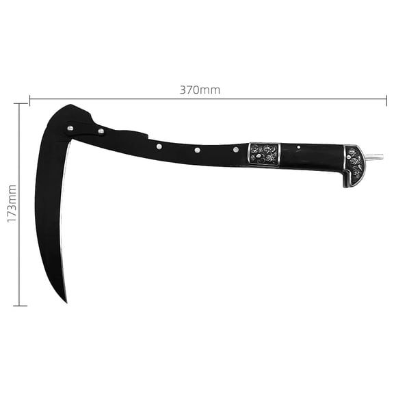 Black Folding Sickle with Wooden Handle Garden Tool 370mm 1.07lbs