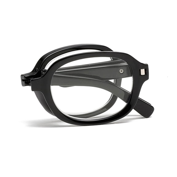 Black Folding Square Anti-blue Light Reading Glasses 4.00, Retro Foldable Spring Hinge Readers +4.00 Strength With Case