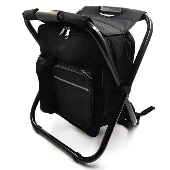 Black Folding Stool Insulated Cooler Bag Backpack Chair For Beach Fishing Camping Hiking