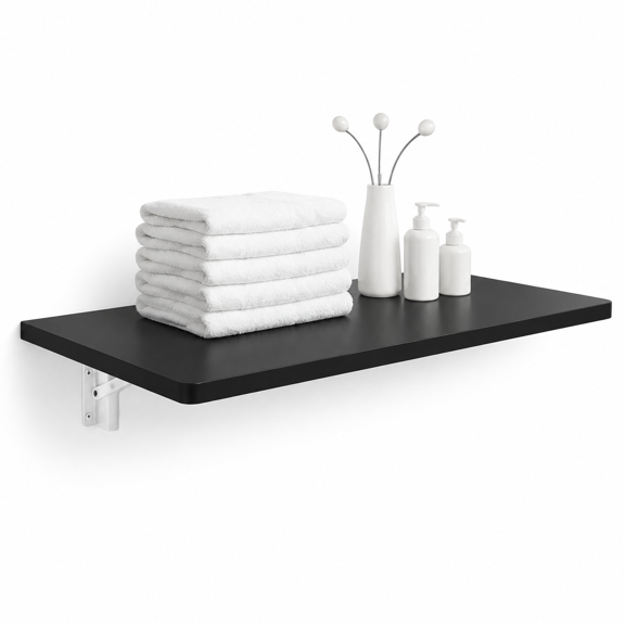 Black Folding Wall Mount Table, 40'' x 20'' Wooden Desk for Laundry, Work, and Daily Use