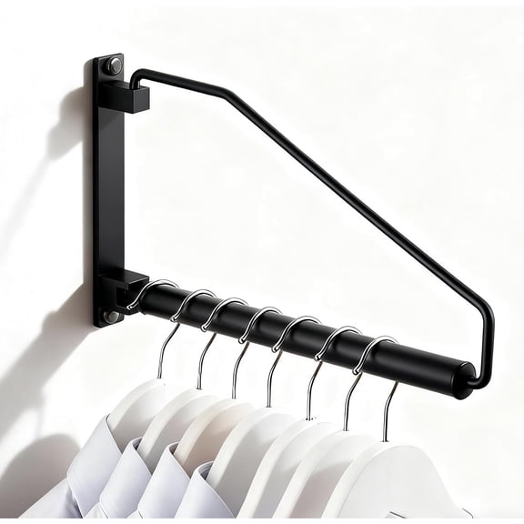 Black Folding Wall Mounted Clothes Hanger Rack with Swing Arm, Heavy Duty Laundry Drying Rack, Closet Storage Organizer