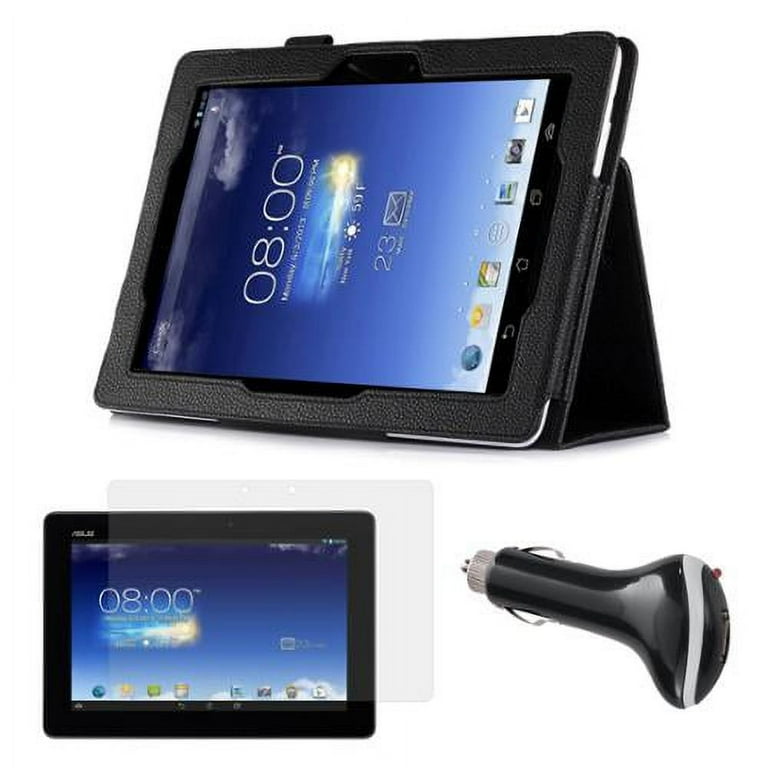 Black Folio Case with Screen Protector and Car Charger for ASUS