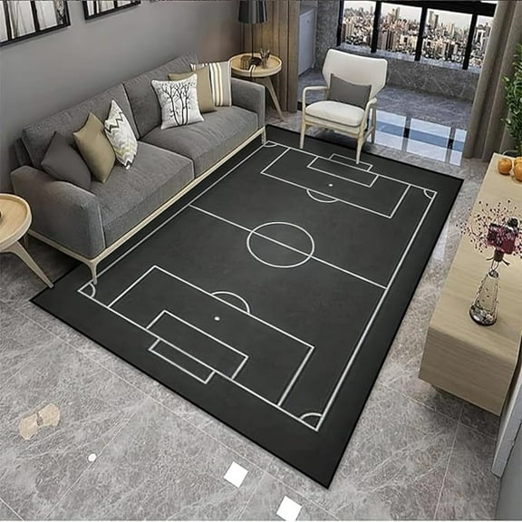 Black Football Field Area Rug, Non Slip Kids Rugs, Stain Resistant Durable Carpet For Indoor Living Room Bedroom Office Decor Mat 3x4ft