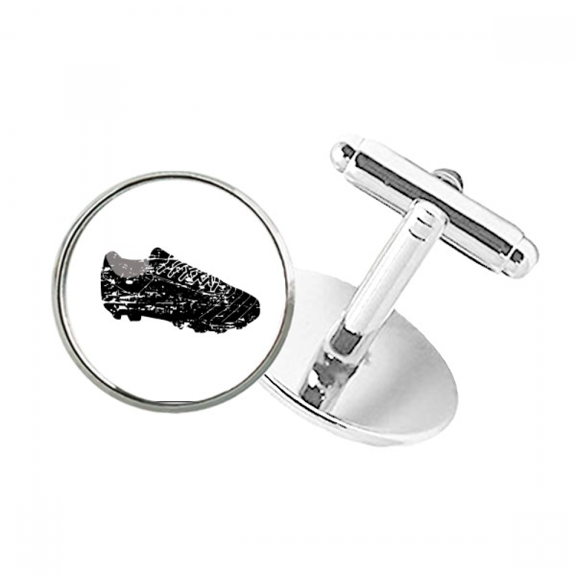 Black Football Shoes Pattern Soccer Round Button Cuff Clip Stud Cufflinks