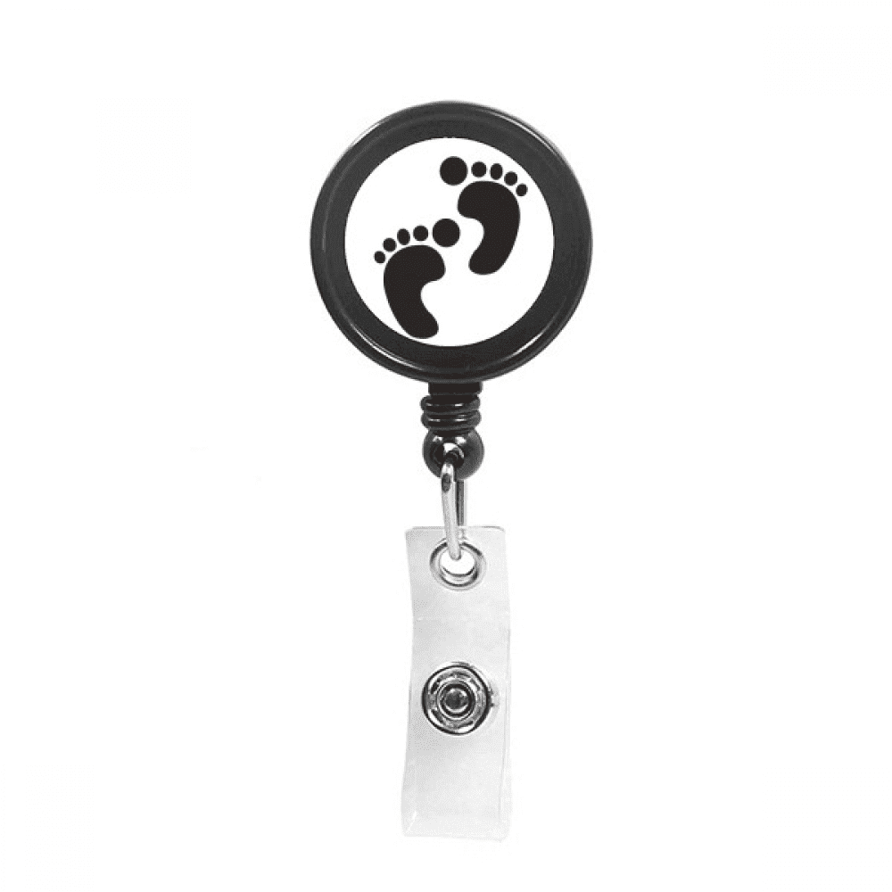 Black Footprint Simple Outline Protect Animal Retractable Keychain Badge Holder ID Badge