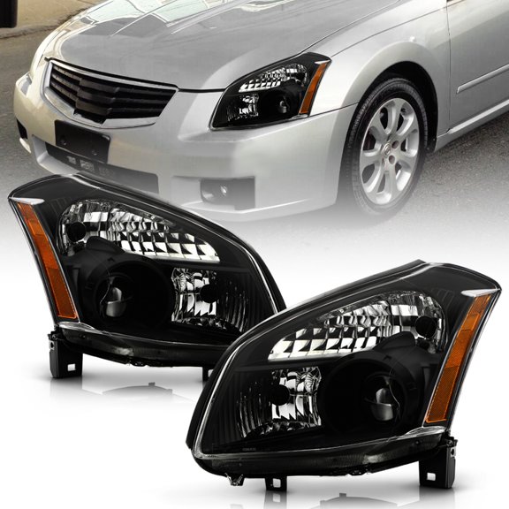 Black For 2007-2008 Maxima Headlights Replacement Left+Right 07-08 Lights Lamps