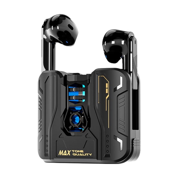 Black For Workouts And Gaming, Bluetooth 5.4 Wireless Earbuds Feature A Cool Mecha Design And Noise Cancelling For Immersive Music