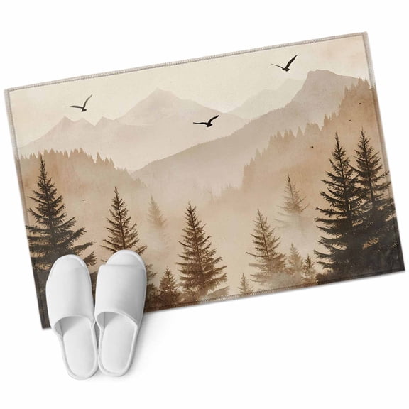 Black Forest 2'x3' Rug, Silhouettes Foggy Grey Pine Tree Cabin Birds Non-Slip Soft Doormat Area Rugs for Entrance Bathroom Bedsides, Carpet for Kitchen Bedroom, Entryway Floor Mat