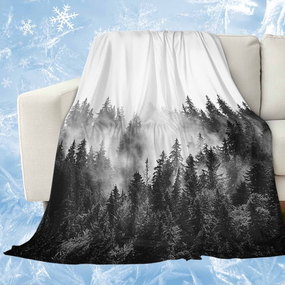 Black Forest Cooling Blanket for Hot Sleepers,Soft Cool Summer Blanket for Night Sweats,Black and White Natural Landscape Modern Abstract Art Lightweight Ice Silk Throw Blankets All Season 30"x40"