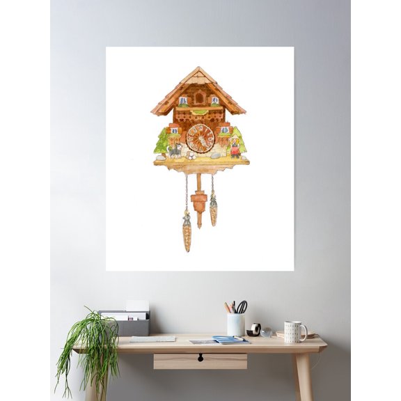Black Forest Cuckoo Clock Kuckucksuhr Poster Wall Art, Modern Wall Decor For Living Room Bedroom, 24x36 UNFRAMED