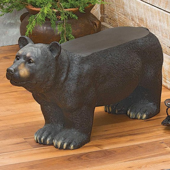 Black Forest Dcor - Black Bear Bench, Forest-Inspired Animal Bench, 33" W x 13" D x 18" H