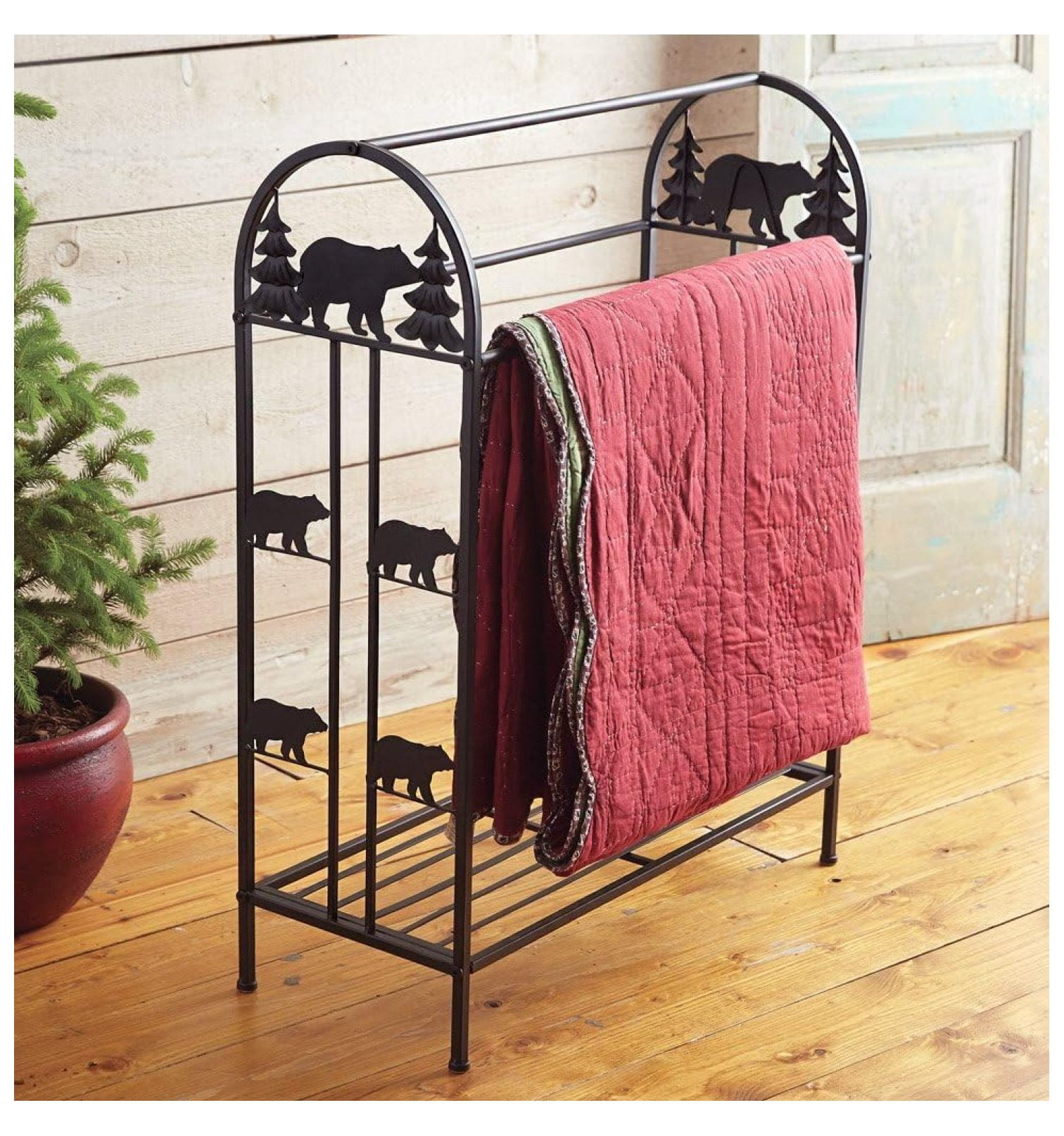 Black Forest Décor Black Bear Metal Quilt Rack – Rustic Bear Silhouette ...