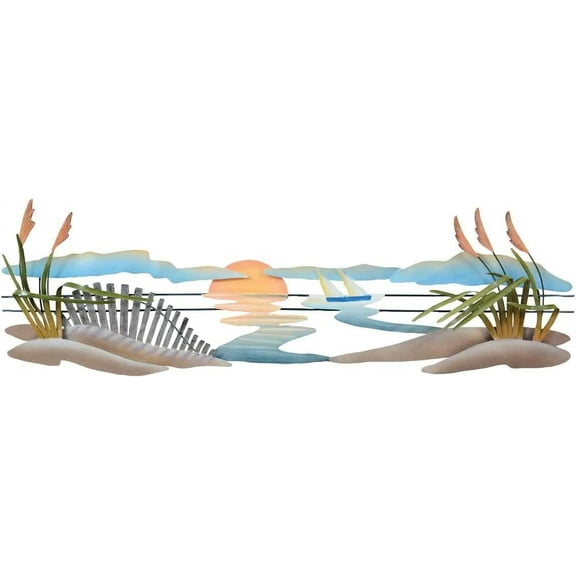 Black Forest Dcor Coastal Hand-Painted Metal Wall Art - Ocean Sunset Dimensional Sculpture