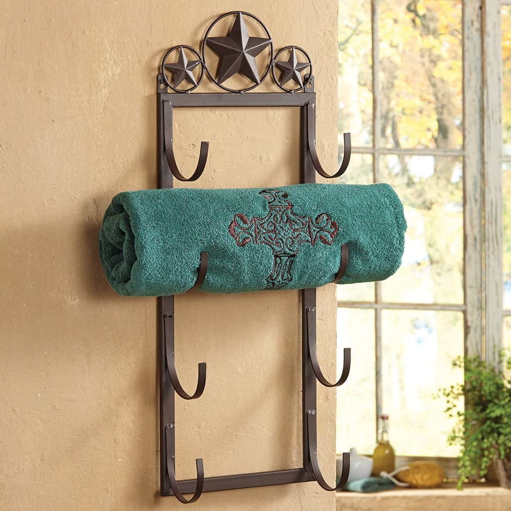 Dark Brown Metal Lone Star Wall Mounted Towel Rack