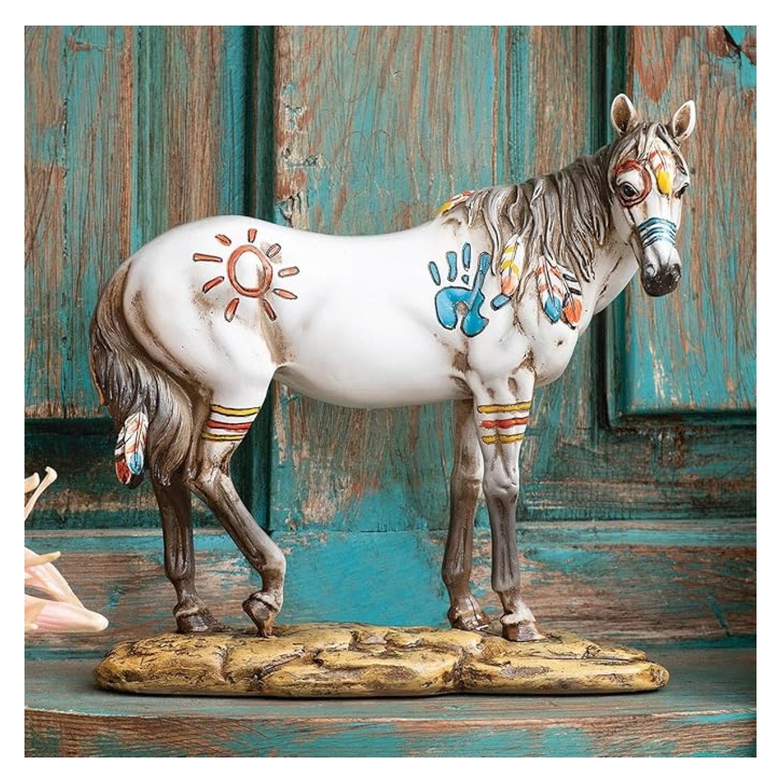 BLACK FOREST DECOR War Paint Horse Bust Sculpture - Southwestern Tribal Desk Decor