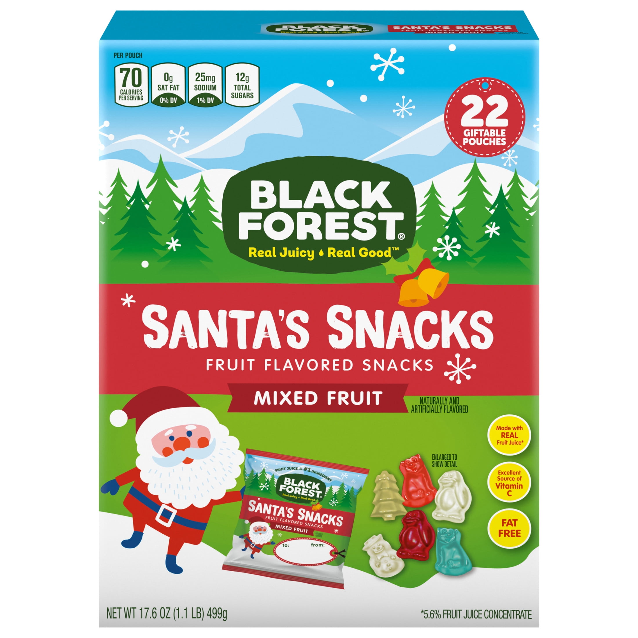 Black Forest Santa's Snacks Fruit Flavored Snacks, Mixed Fruit Flavor Gummies, Christmas Candy Holiday Gifts, 22 Pouches, 17.6oz