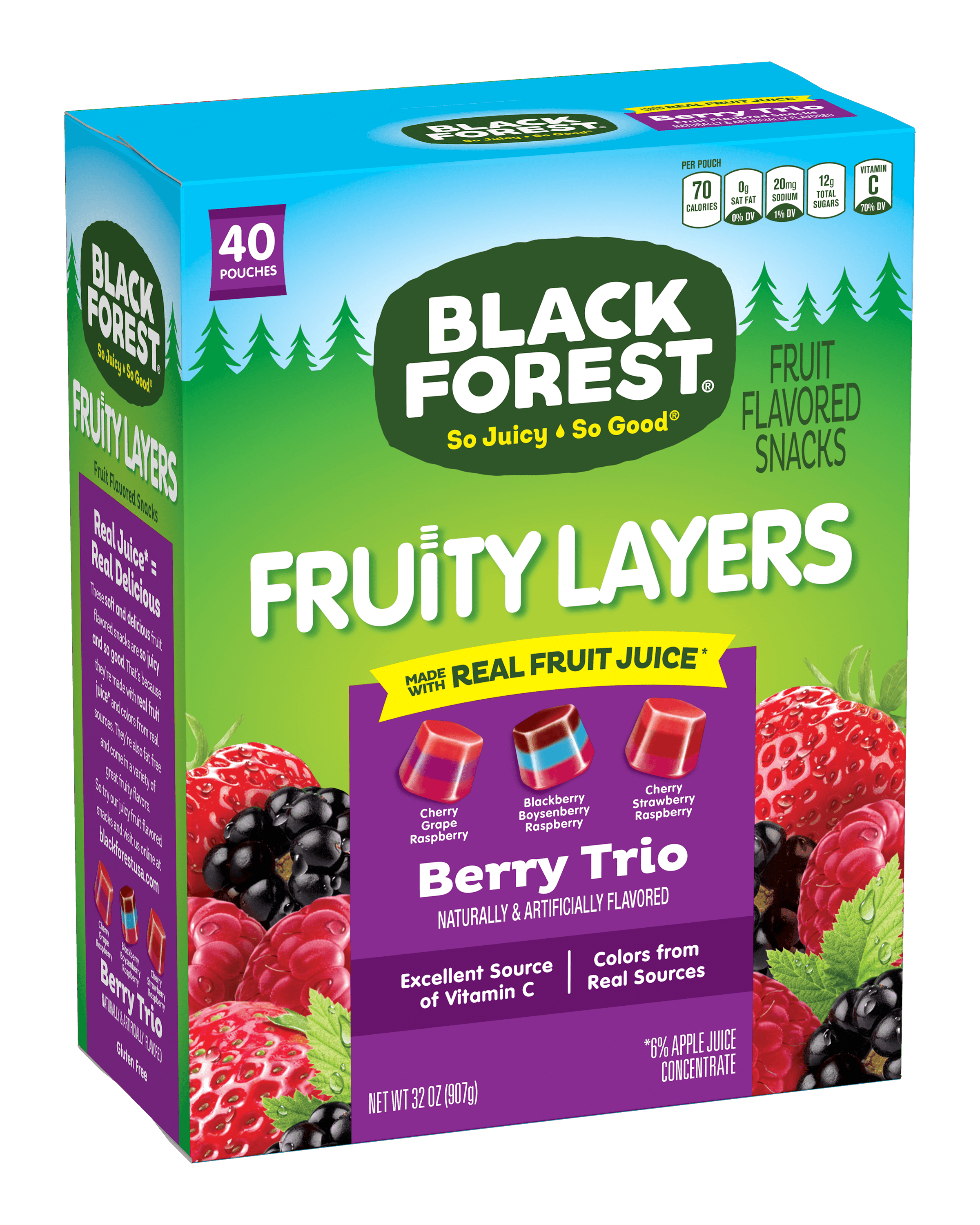 Black Forest Fruit Snacks, Fruity Layers, Berry Trio, 40 ct, 0.8 oz