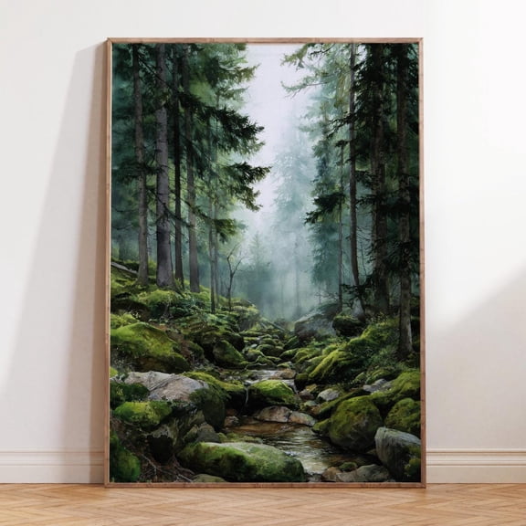 Black Forest Germany Misty Woodland Wall Art, Unframed Canvas Size 8x12