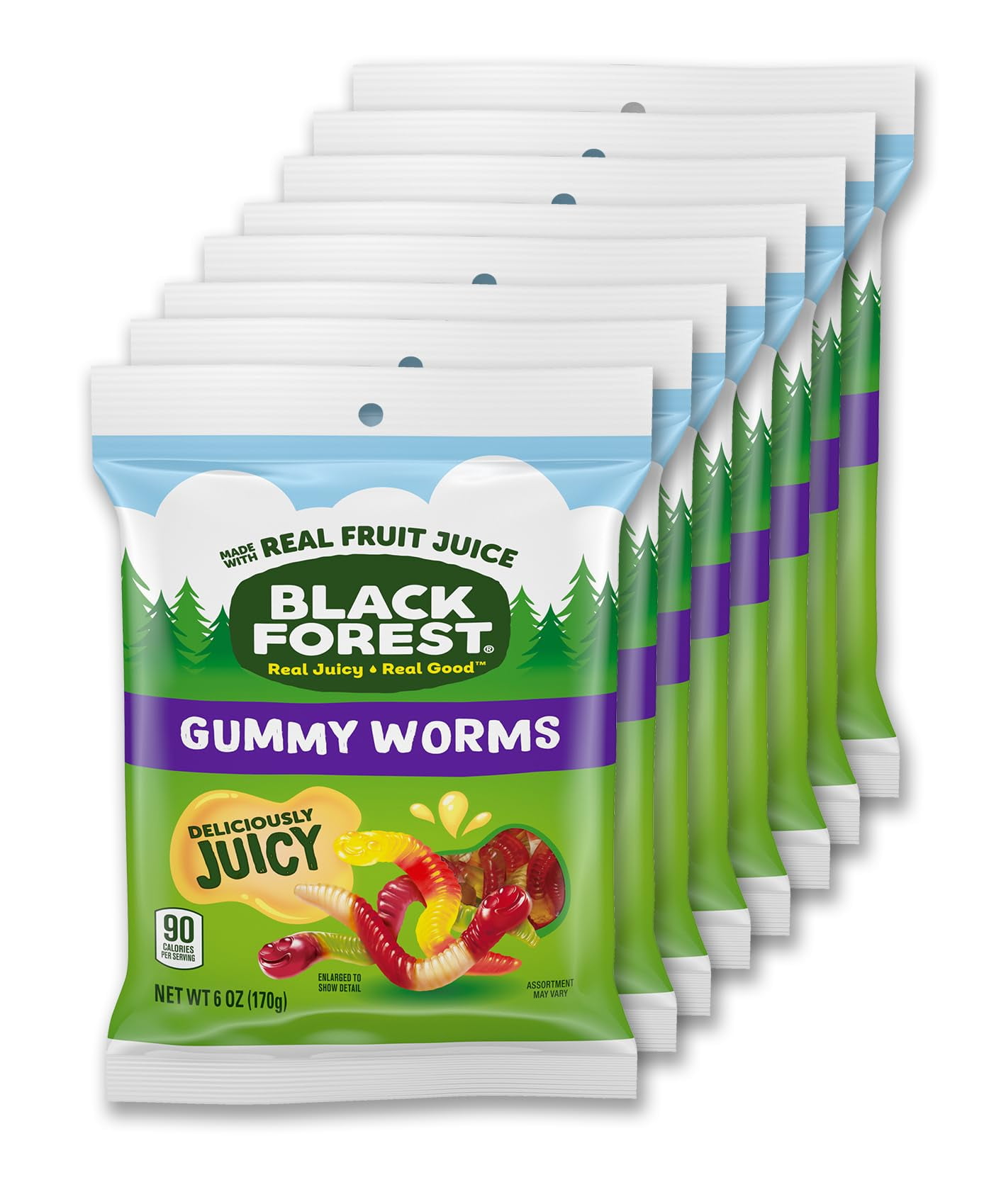Black Forest Gummy Worms SBF3 Candy, Made With Real Fruit Juice, 6 Ounce Bags (Pack of 8)