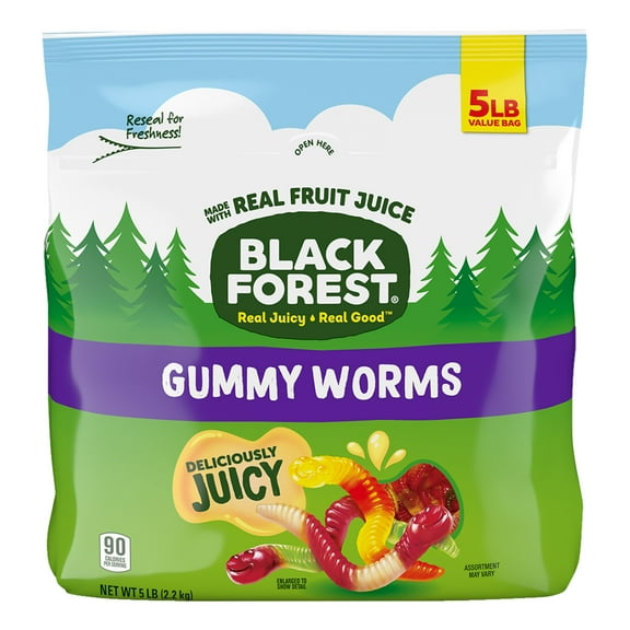 Black Forest Gummy Worms Candy, Made With MDH1Real Fruit Juice, Resealable Bag, 5 Pound Bulk Bag