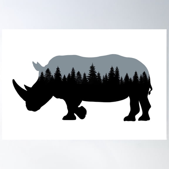 Black Forest Inside Rhinoceros Silhouette Poster Wall Art, Modern Wall Decor, 8x12 UNFRAMED