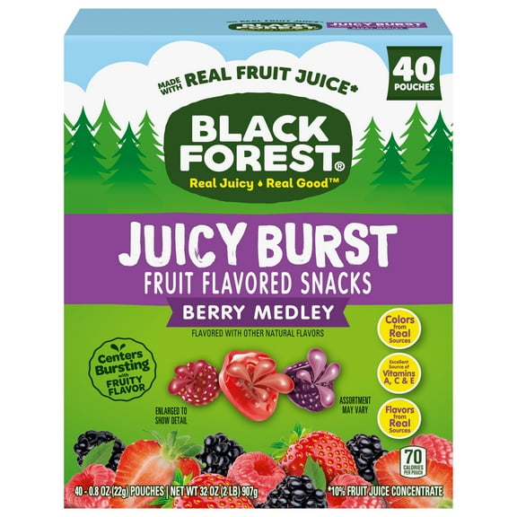 Black Forest Juicy Burst Fruit Flavored Snacks, Berry Medley, 0.8 oz, 40 Count