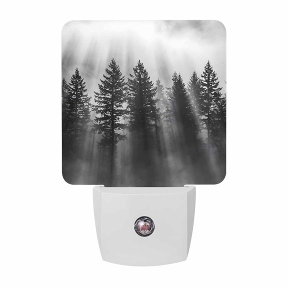 Black Forest Night Lights Plug Into Wall, LED Dusk to Dawn Sensor Night Light, Pine Tree Misty Botanical Natural Landscape Nightlight for Bedroom Bathroom Living Room Hallway Home Wall Decor