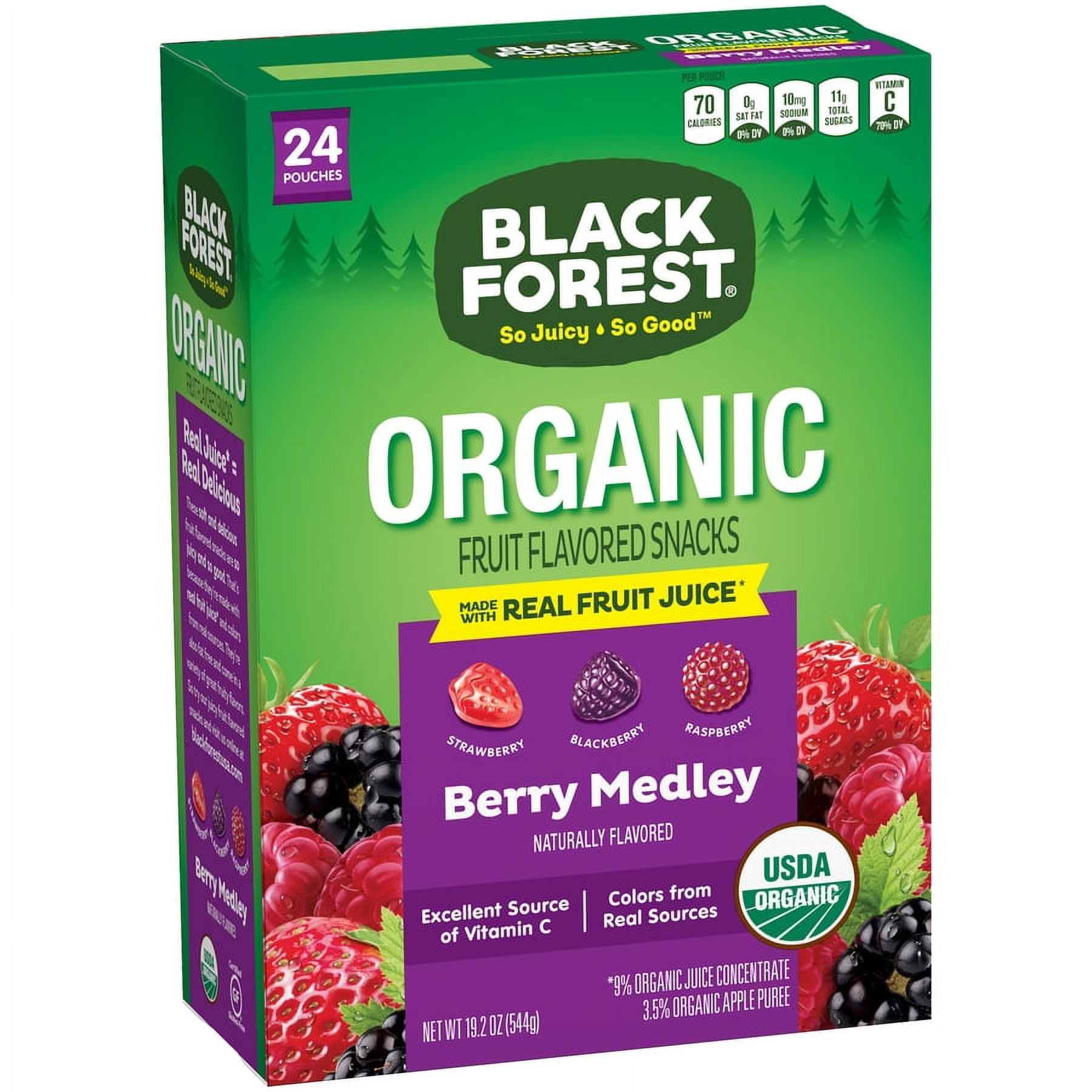 Black Forest Organic Fruit Snacks, Berry Medley, 0.8 Oz, 24 Ct