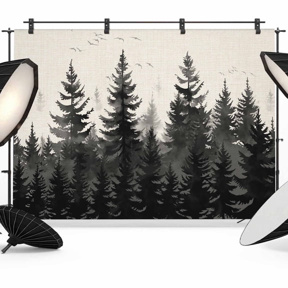 Black Forest Photography Backdrop 7x5FT, Tree Bird Nature Landscape Linen Photo Backdrops, Background for Photography Studio Photo Studio Background, Back Drop for Photoshoot