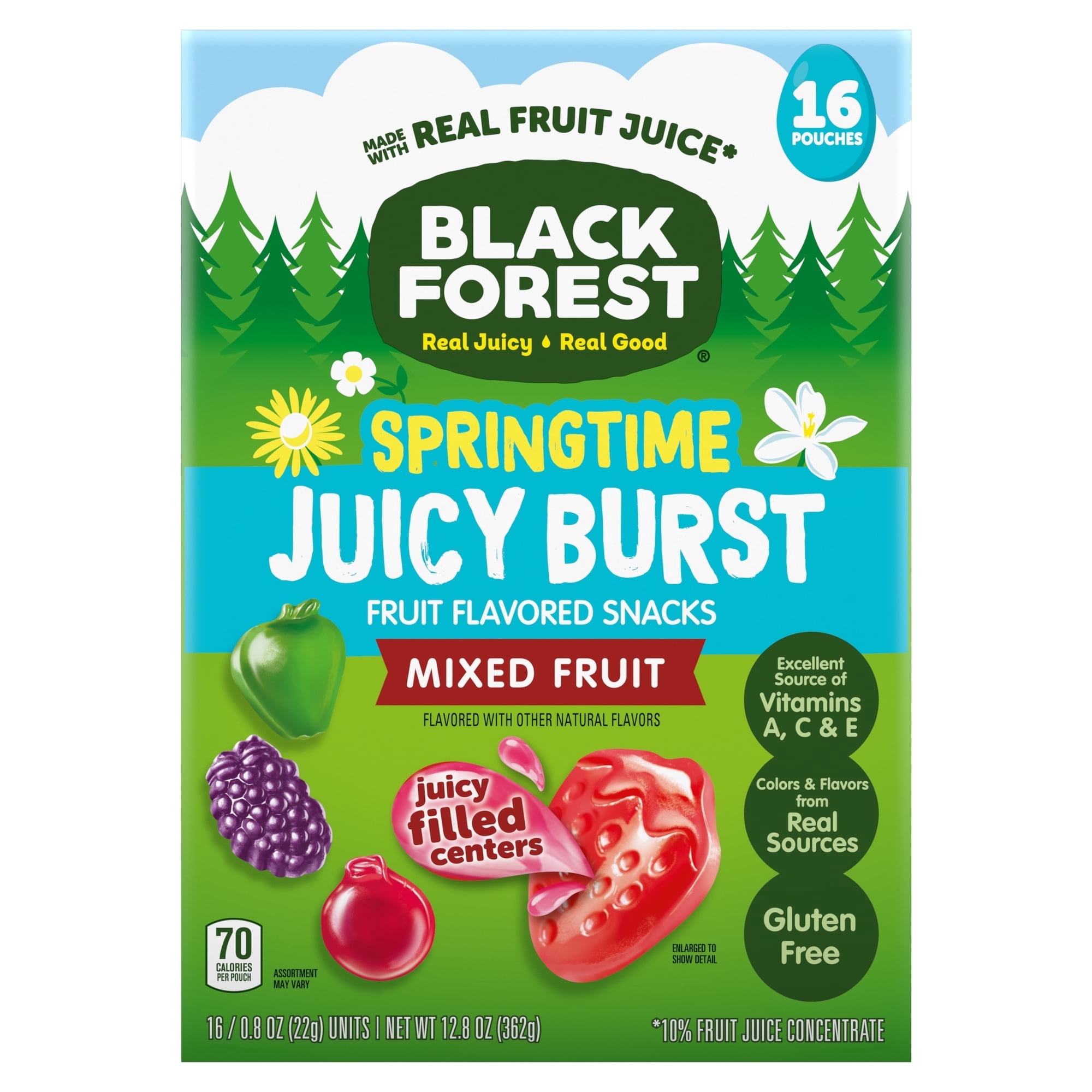 Black Forest Springtime Juicy Burst Fruit Flavored Snacks, Mixed Fruit Flavors, A Juicy Burst of Natural Flavors, 12.8 oz, 16 Count