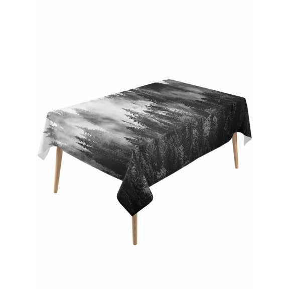 Black Forest Table Cloth, Black and White Natural Landscape Modern Abstract Art Waterproof Tablecloth for Rectangle Tables, Washable Fabric Table Cover for Restaurant Kitchen Dining Tables 60"x120"